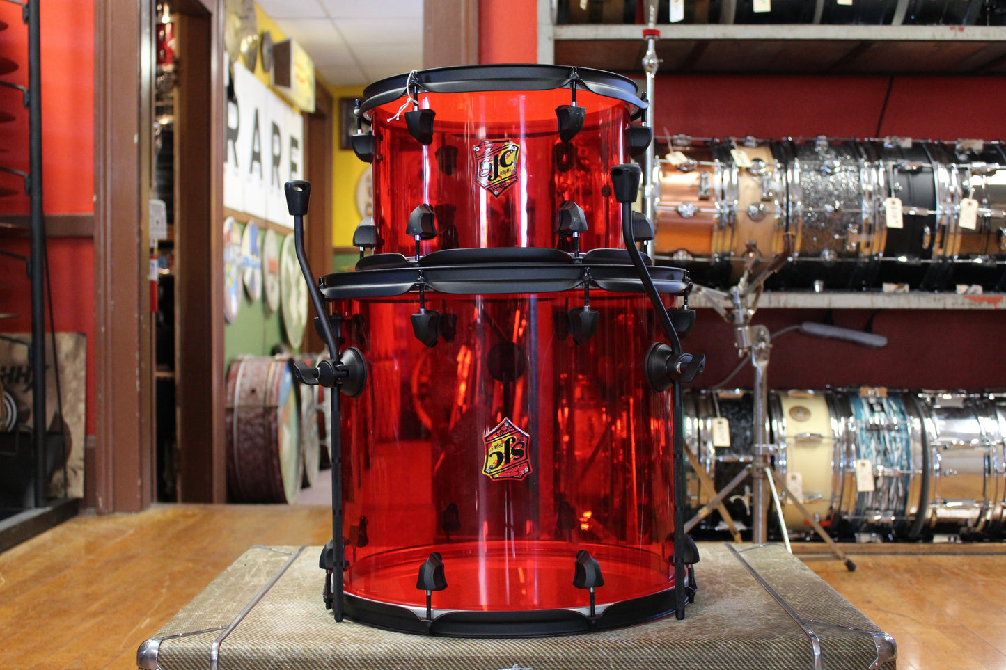 SJC 14x16 and 8x12 Toms Josh Dun Torch Red Acrylic