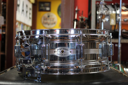1960s Rogers 5x14 Chrome Over Brass Dyna-sonic Snare Drum #11636