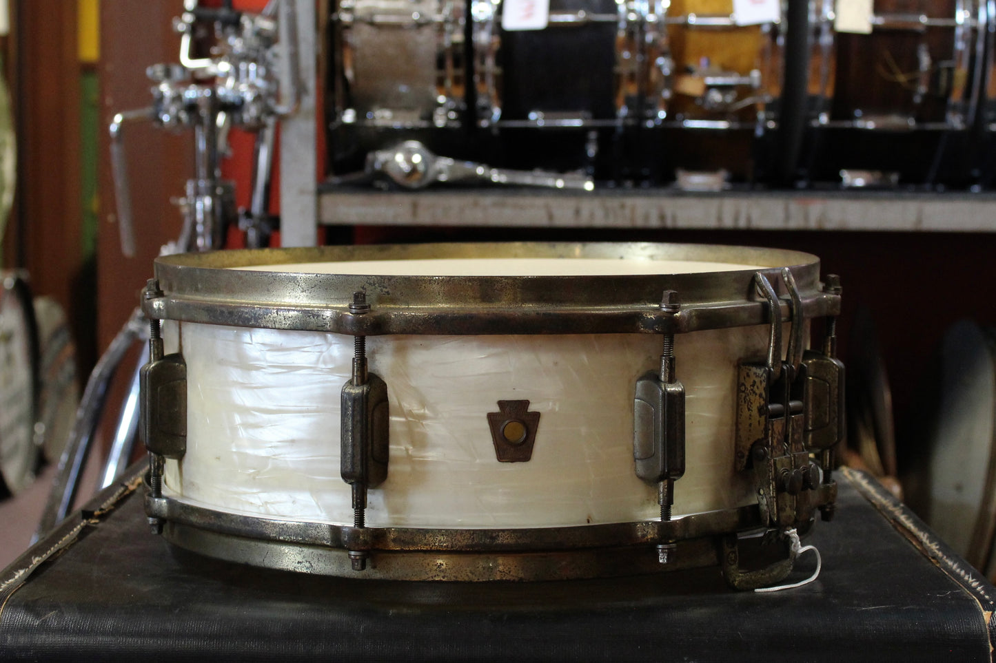 1930's WFL 5x14 Dixieland Model Snare Drum in White Marine Pearl