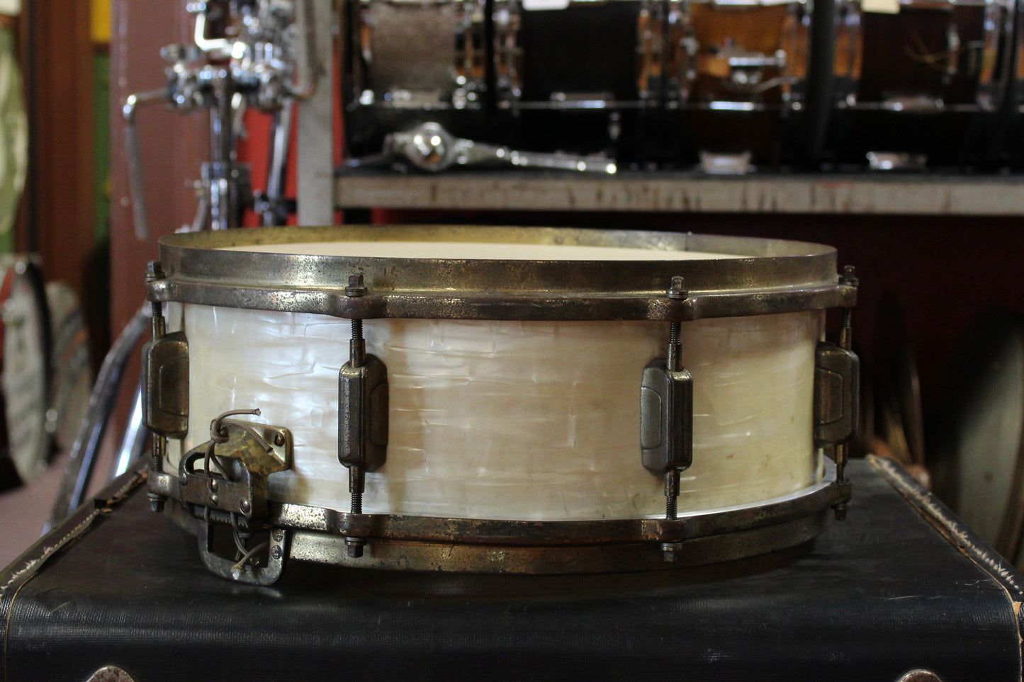 1930's WFL 5x14 Dixieland Model Snare Drum in White Marine Pearl