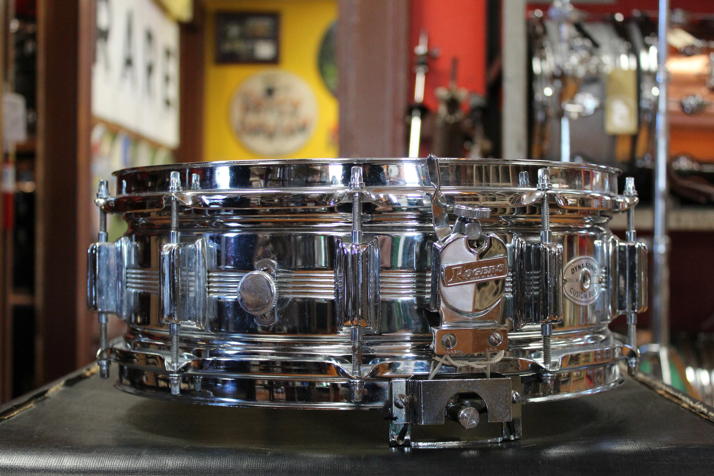 1960s Rogers 5x14 Chrome Over Brass Dyna-sonic Snare Drum #11636