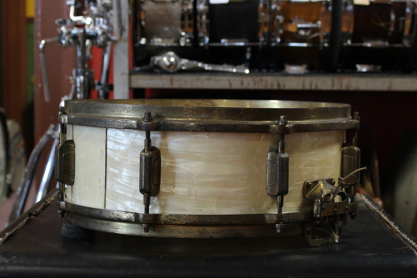 1930's WFL 5x14 Dixieland Model Snare Drum in White Marine Pearl