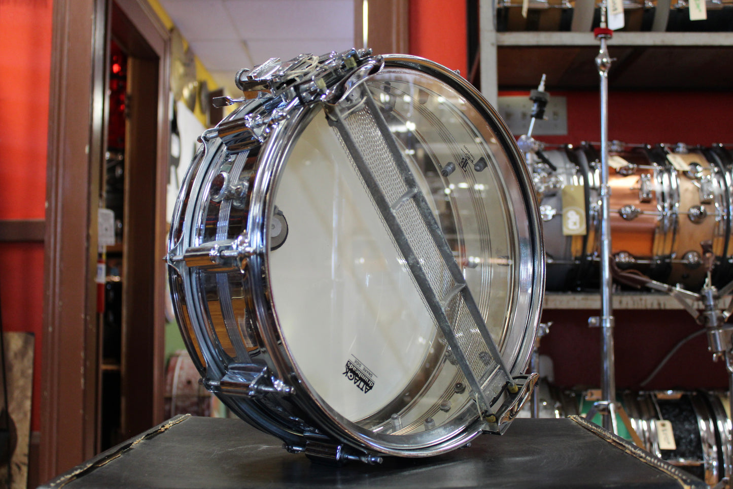 1960s Rogers 5x14 Chrome Over Brass Dyna-sonic Snare Drum #11636