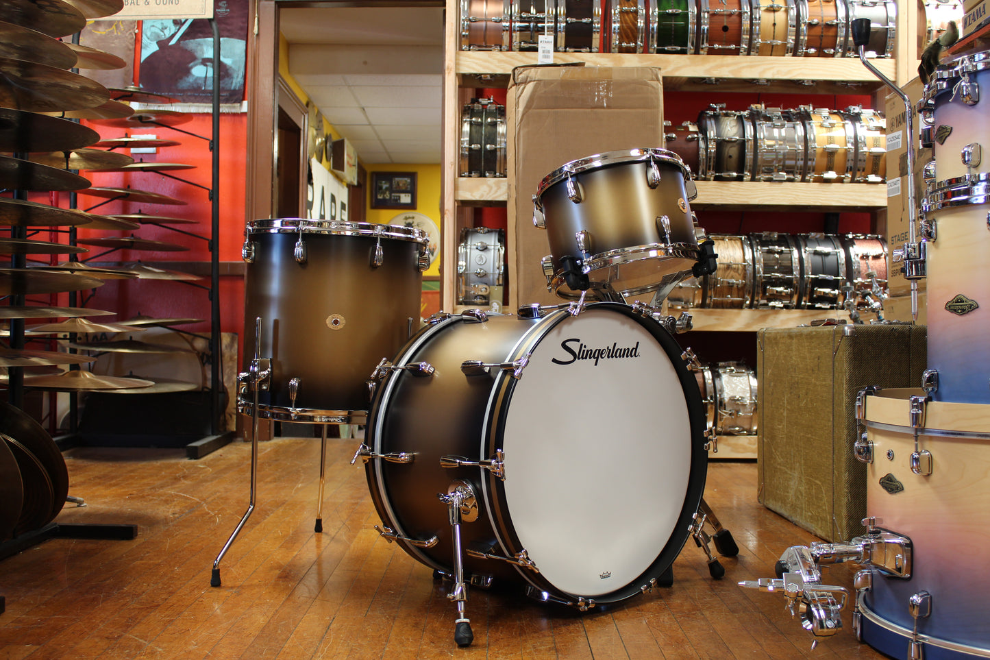 Slingerland Radioking in Black & Gold Duco 14x22 16x16 9x13 6.5x14
