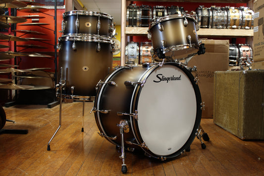 Slingerland Radioking in Black & Gold Duco 14x22 16x16 9x13 6.5x14