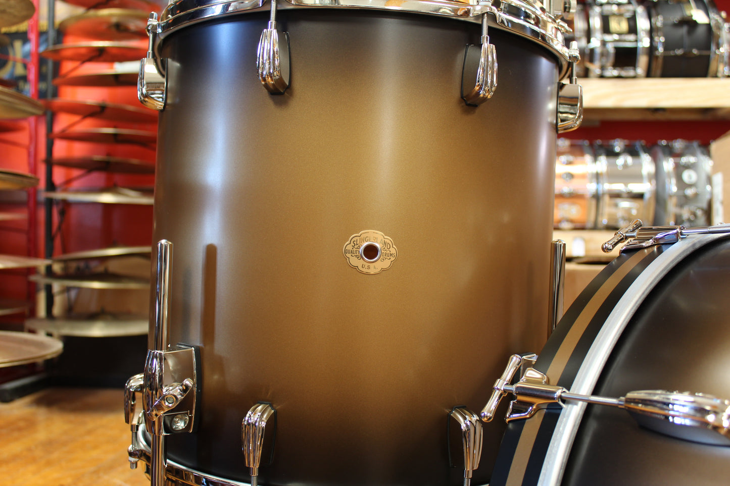 Slingerland Radioking in Black & Gold Duco 14x22 16x16 9x13 6.5x14