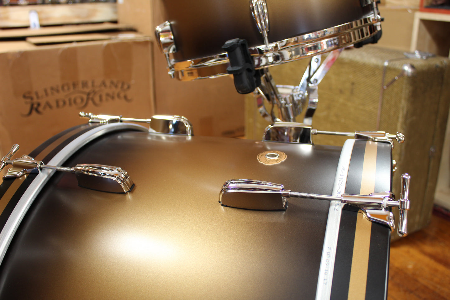 Slingerland Radioking in Black & Gold Duco 14x22 16x16 9x13 6.5x14