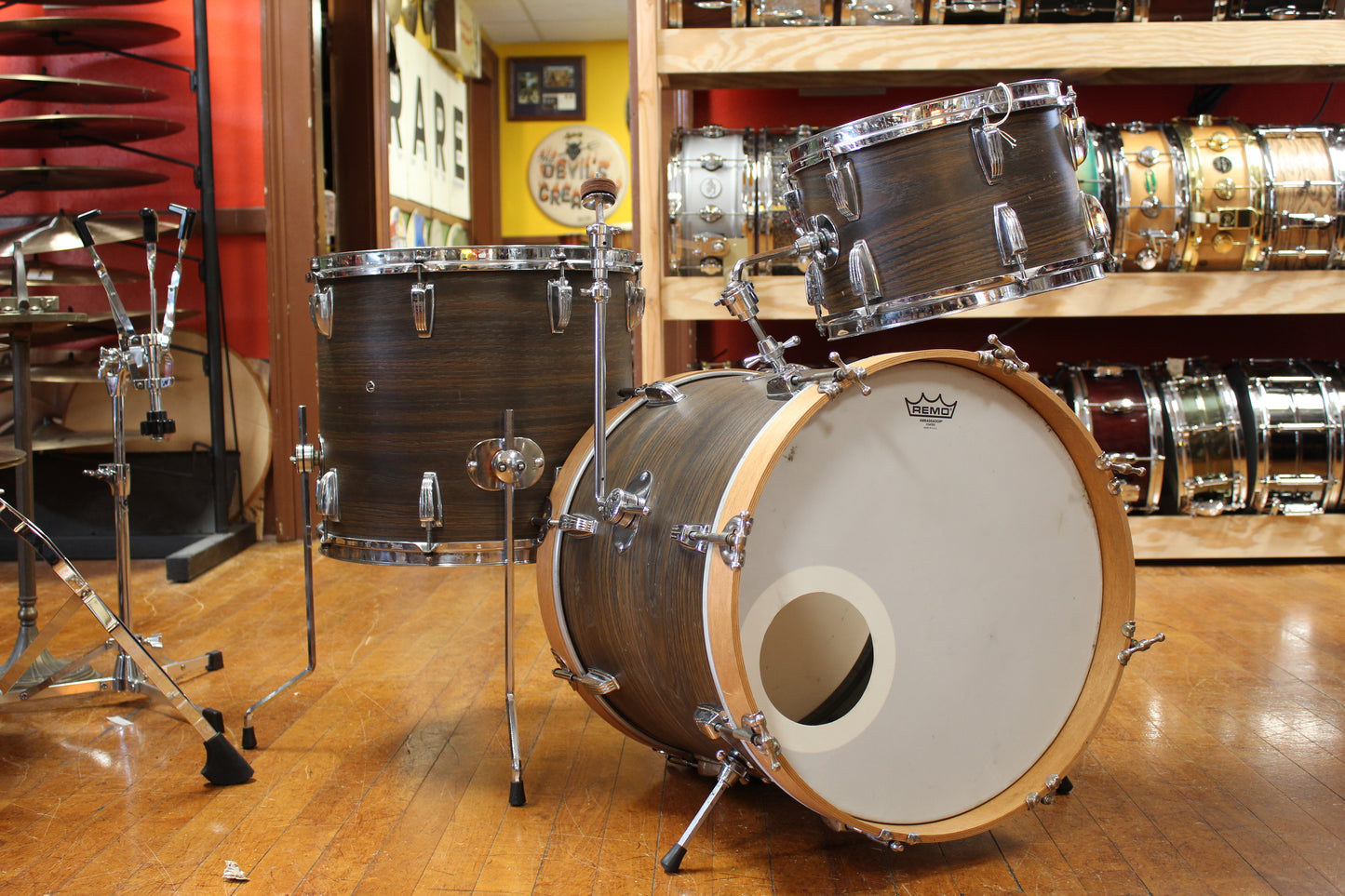 1960s "Rogers" Bop Kit in Walnut Stain Veneer 16x18 8x12 14x16