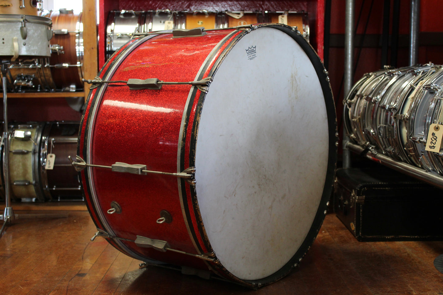 1960s Ludwig 14x28 Single Tension Bass Drum in Red Sparkle