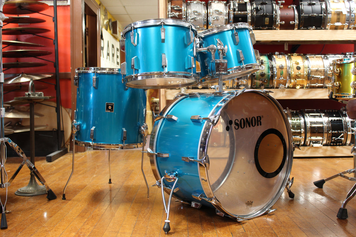 1970s Sonor Phonic Outfit in Metallic Blue 14x22 9x13 10x14 16x16