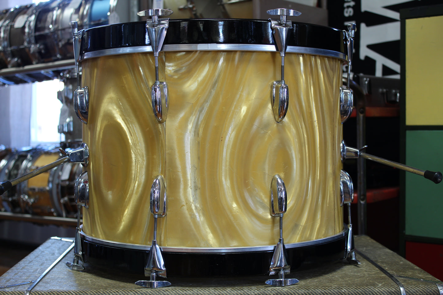 1970s Slingerland Drum kit in Gold Satin Flame Pearl 14x20 16x16 9x13