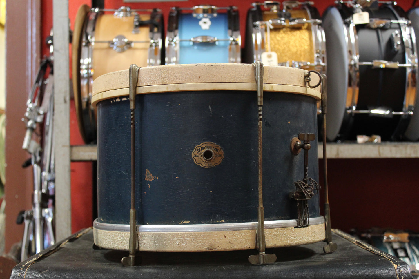 1930s Slingerland 8x13 Radio King Parade Drum in Dark Blue Lacquer