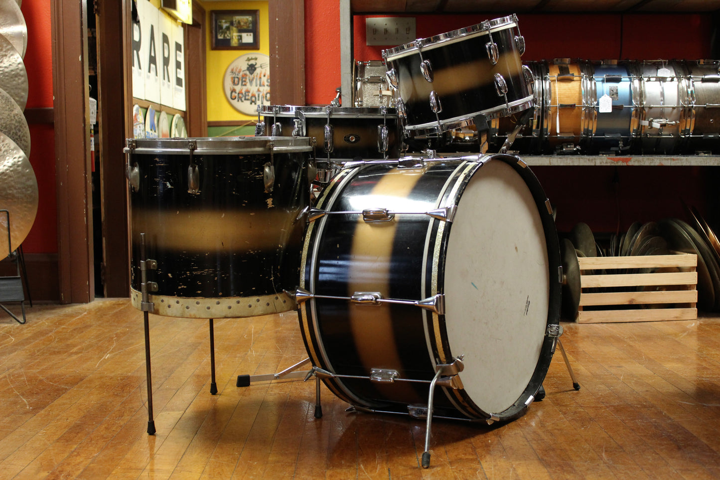 1950's Slingerland Swing Master Ensemble in Black and Gold Duco 12x22 8x12 5x14 (Optional 14x16 WFL Floor Tom Add On)