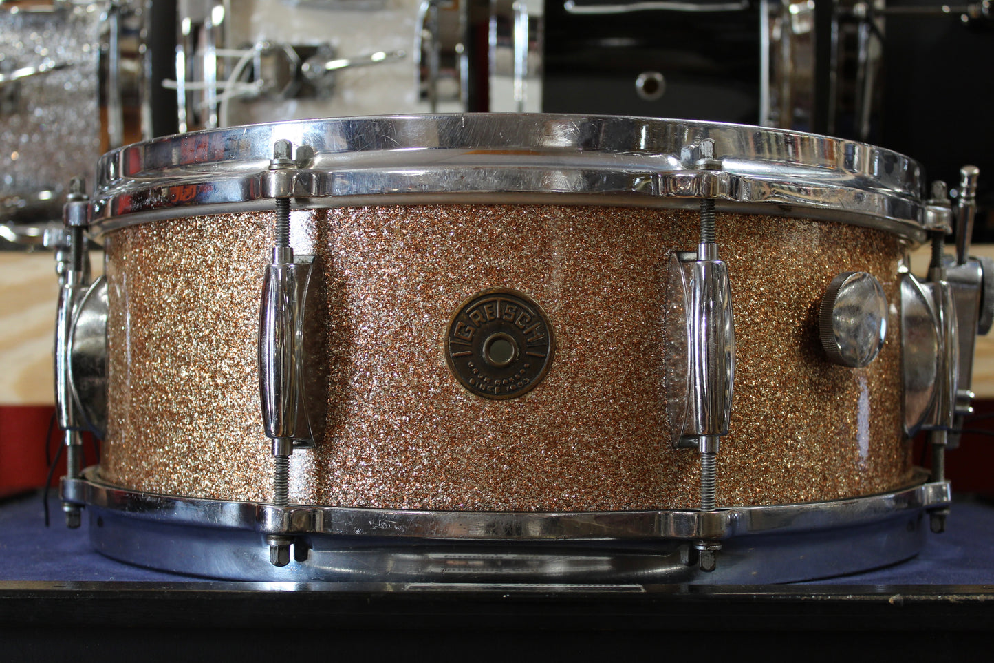 1960s Gretsch 5.5x14 Name Band Snare Drum in Champagne Sparkle