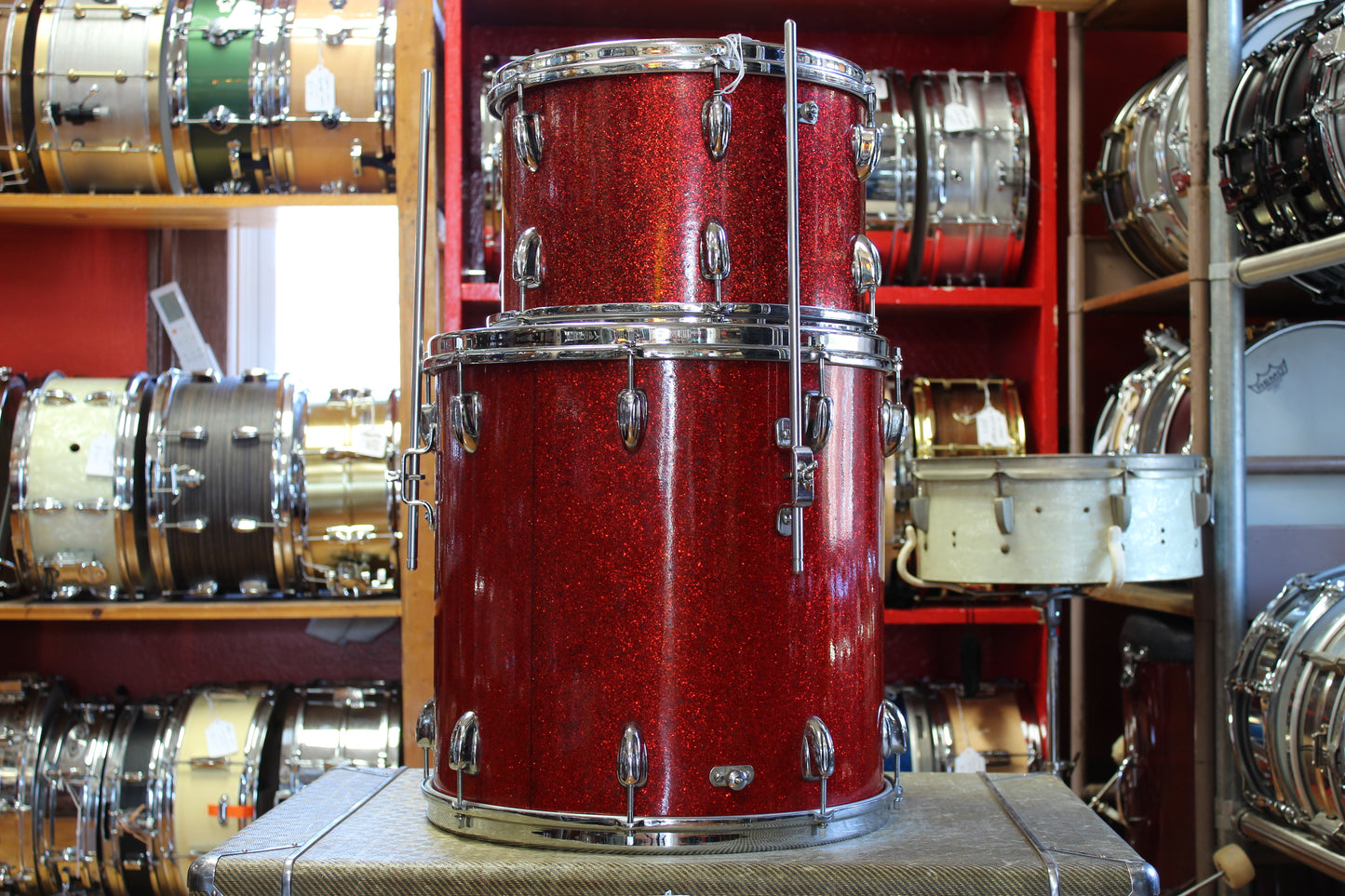 1950s Slingerland Gene Krupa Deluxe outfit 14x22 16x16 9x13 in Sparkling Red Pearl
