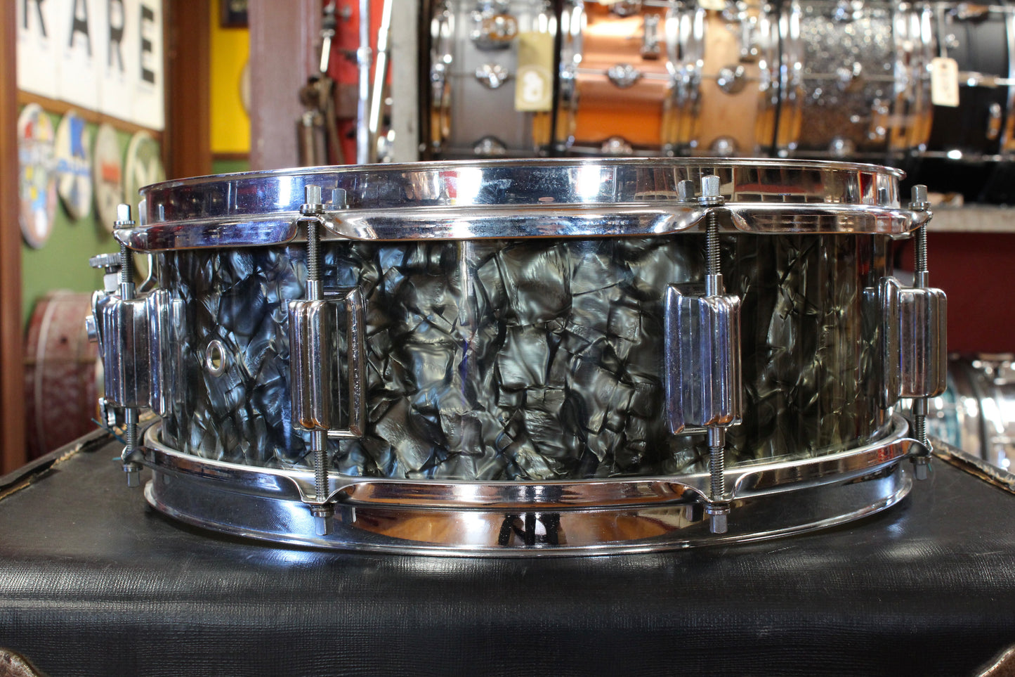 1960s Rogers 5x14 Powertone Snare Drum in Black Diamond Pearl