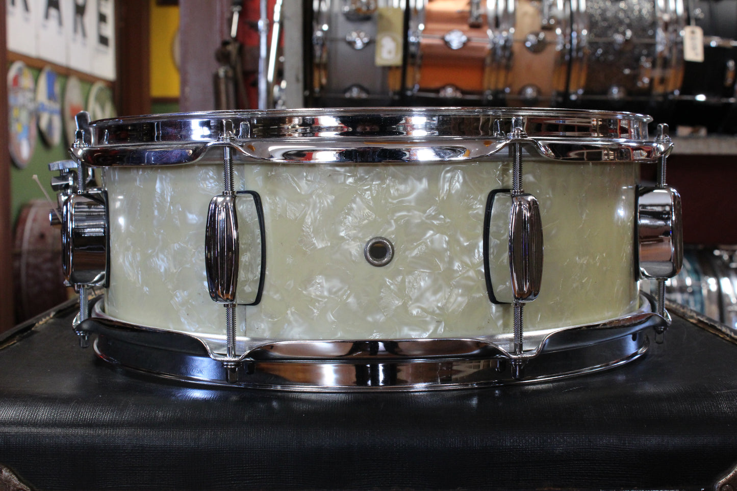 1960s Rogers 5x14 Tower Snare Drum in White Marine Pearl