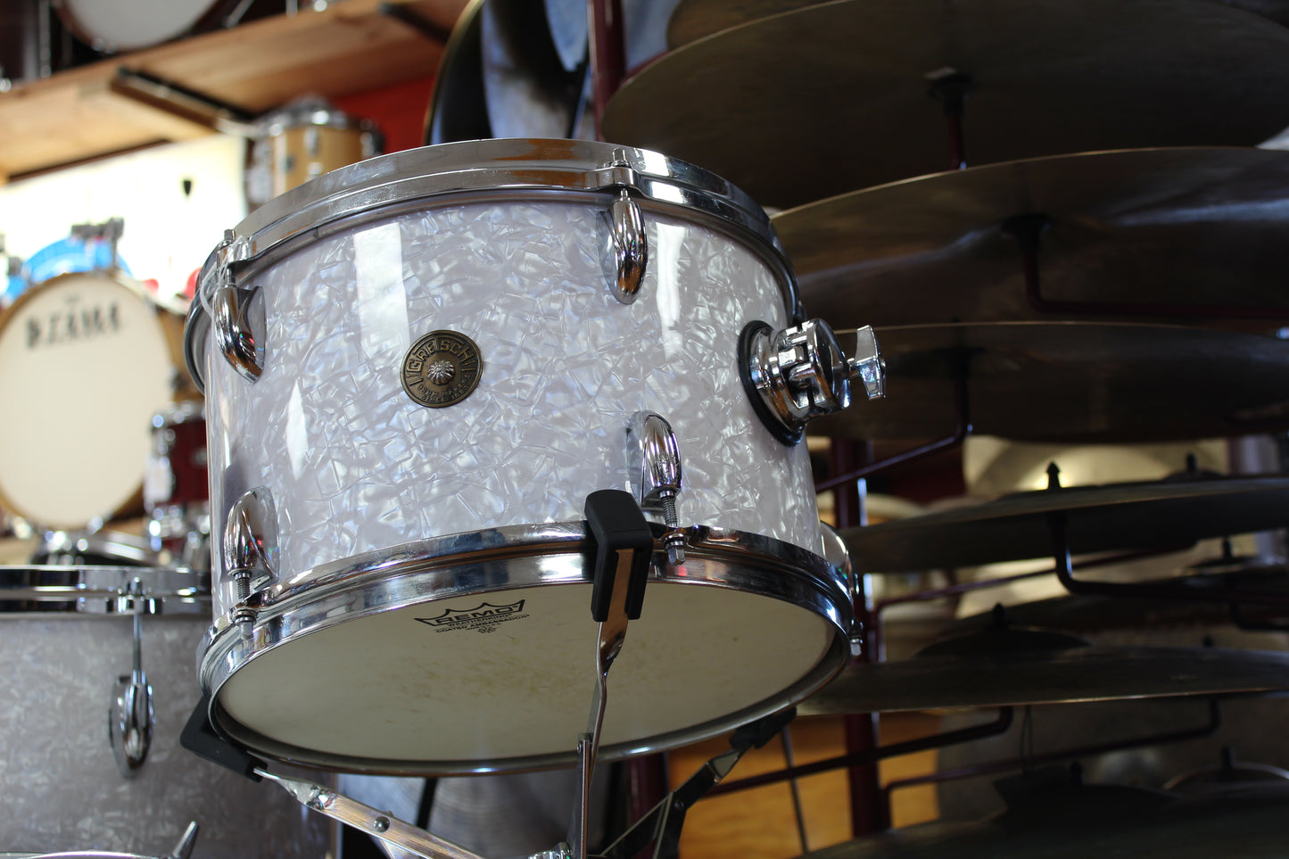 1960s Gretsch Round Badge in White Marine Pearl 14x20 16x16 8x12