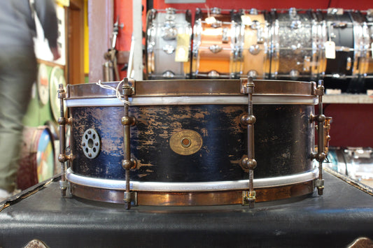 1920s Ludwig and Ludwig 5x14 Wood Shell Separate Tension Snare Drum in Black Lacquer