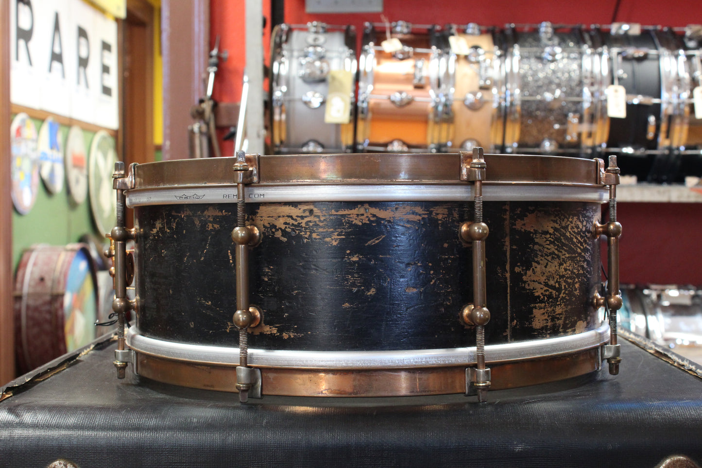 1920s Ludwig and Ludwig 5x14 Wood Shell Separate Tension Snare Drum in Black Lacquer