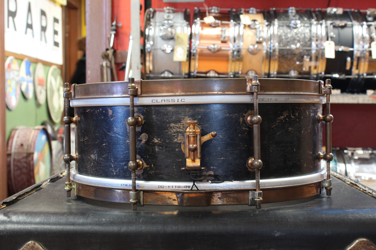 1920s Ludwig and Ludwig 5x14 Wood Shell Separate Tension Snare Drum in Black Lacquer