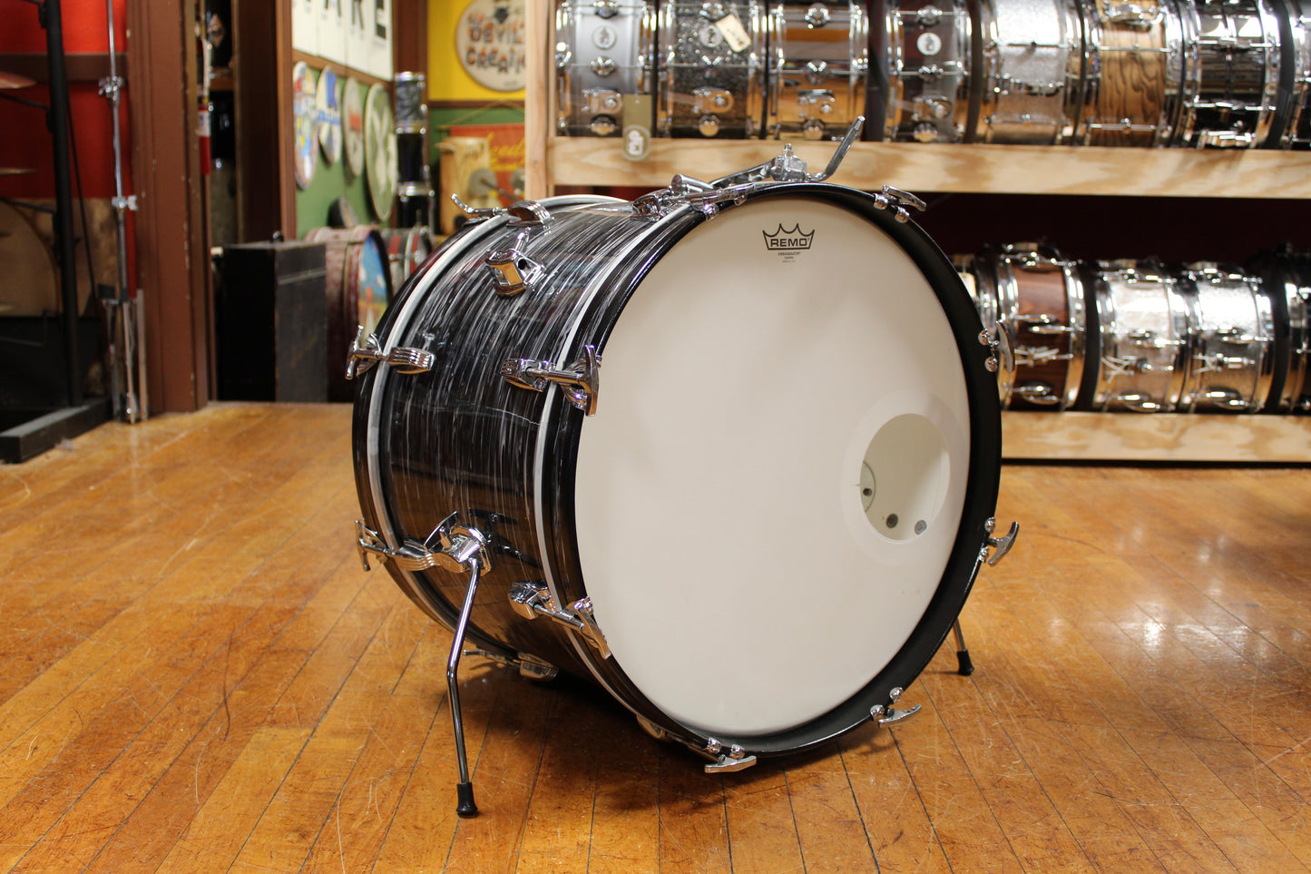 Early 1960s Ludwig Downbeat Outfit in Black Oyster Pearl (Rewrap) 14x20 8x12 14x14