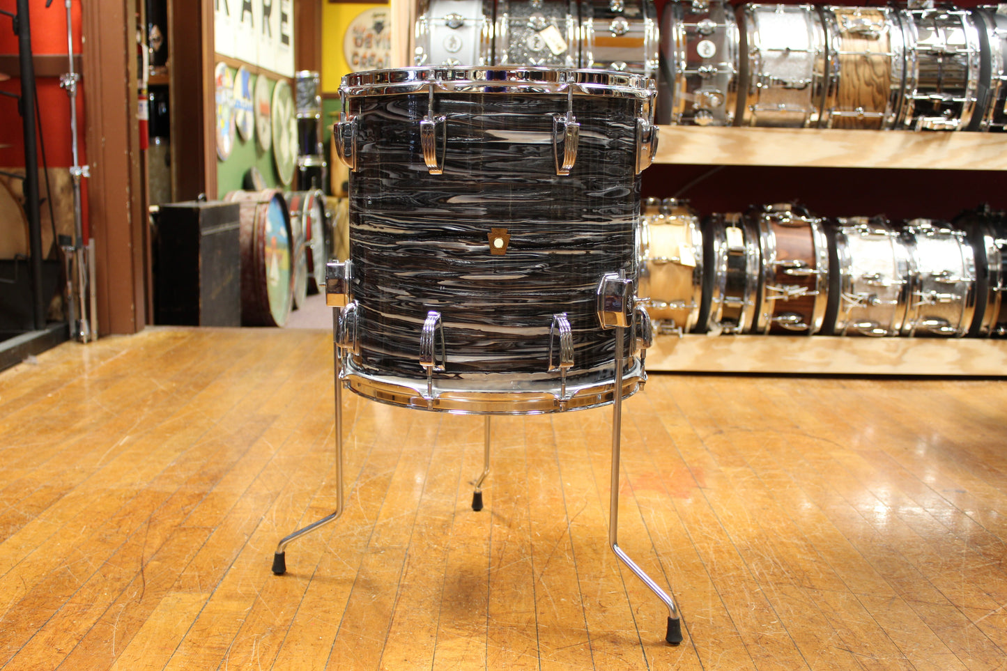 Early 1960s Ludwig Downbeat Outfit in Black Oyster Pearl (Rewrap) 14x20 8x12 14x14