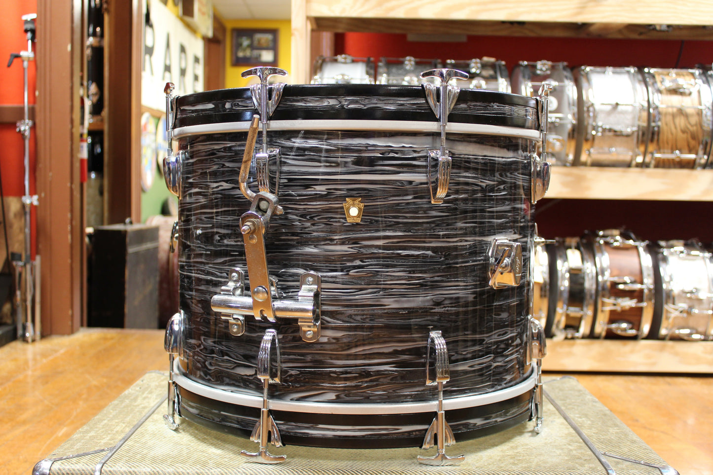 Early 1960s Ludwig Downbeat Outfit in Black Oyster Pearl (Rewrap) 14x20 8x12 14x14