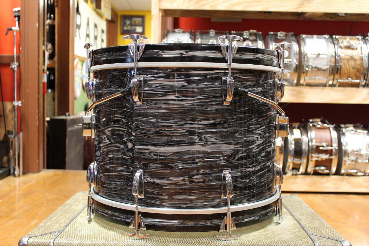 Early 1960s Ludwig Downbeat Outfit in Black Oyster Pearl (Rewrap) 14x20 8x12 14x14