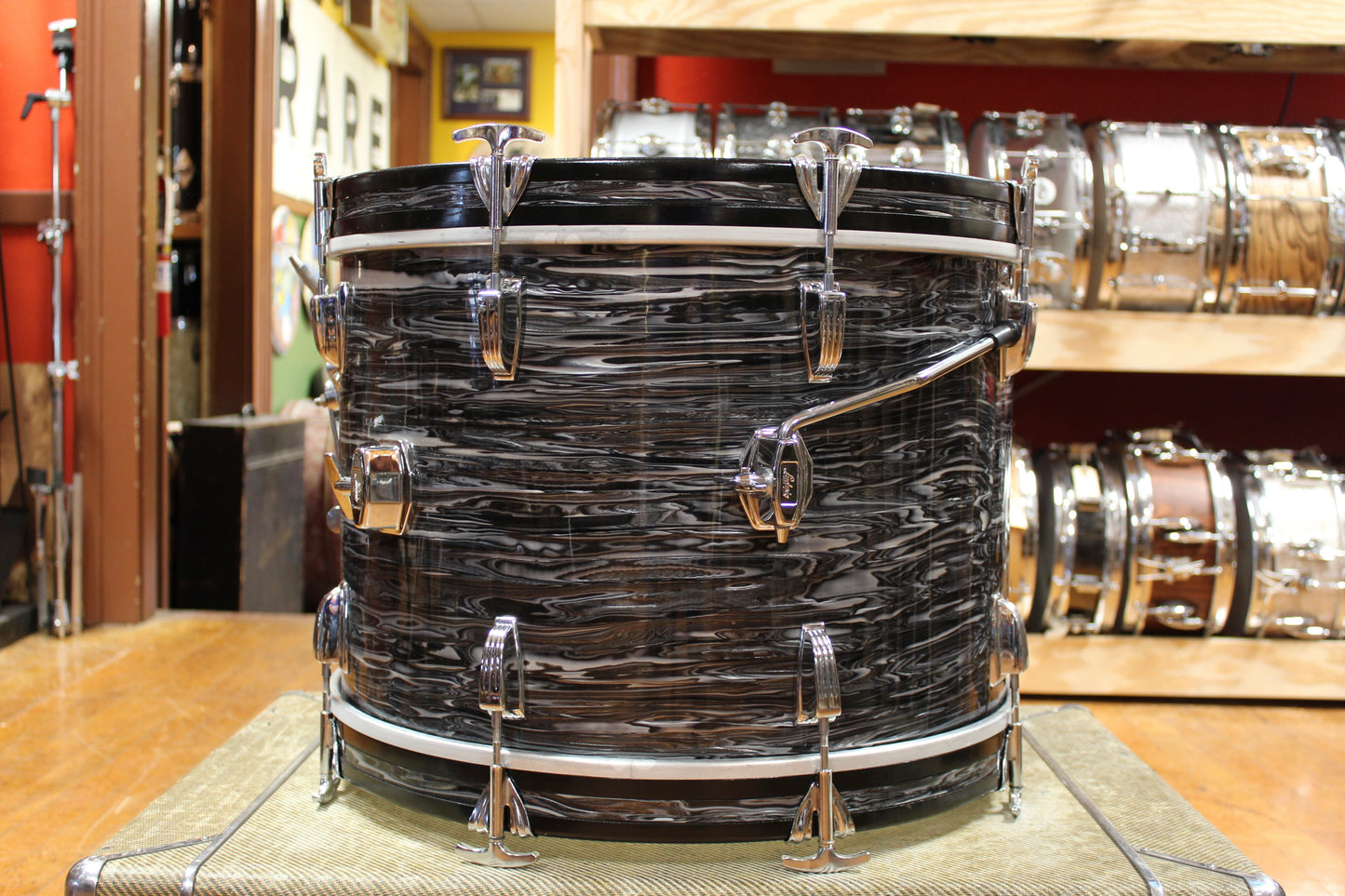 Early 1960s Ludwig Downbeat Outfit in Black Oyster Pearl (Rewrap) 14x20 8x12 14x14