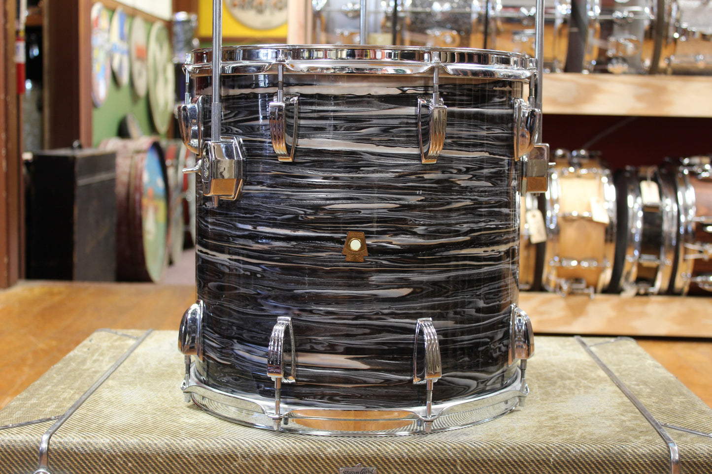 Early 1960s Ludwig Downbeat Outfit in Black Oyster Pearl (Rewrap) 14x20 8x12 14x14