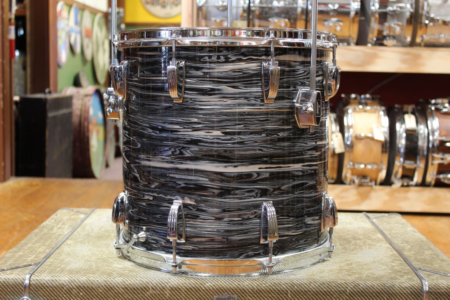 Early 1960s Ludwig Downbeat Outfit in Black Oyster Pearl (Rewrap) 14x20 8x12 14x14