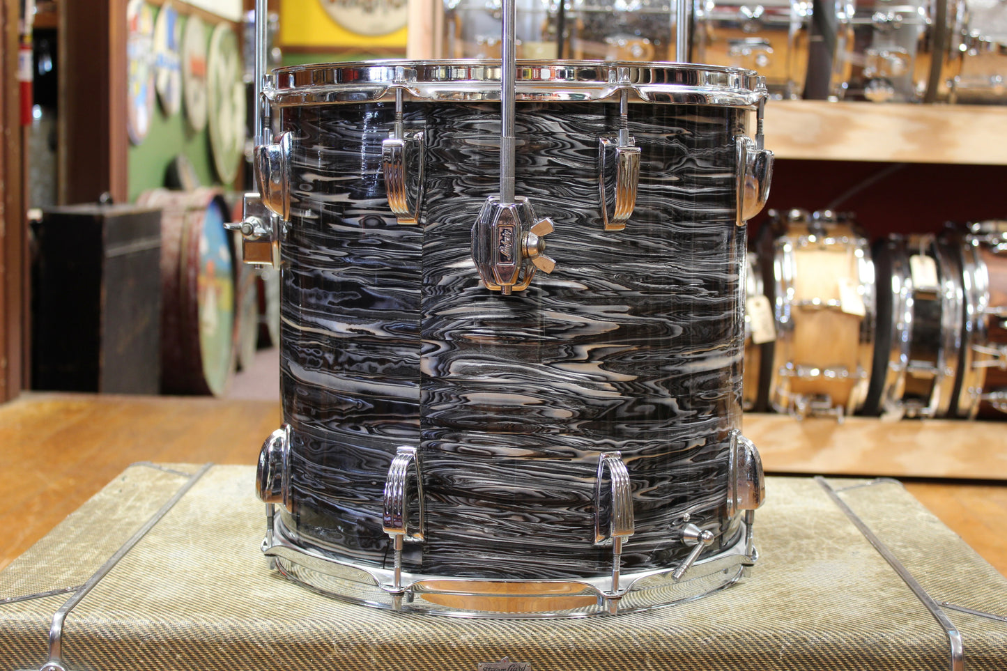 Early 1960s Ludwig Downbeat Outfit in Black Oyster Pearl (Rewrap) 14x20 8x12 14x14