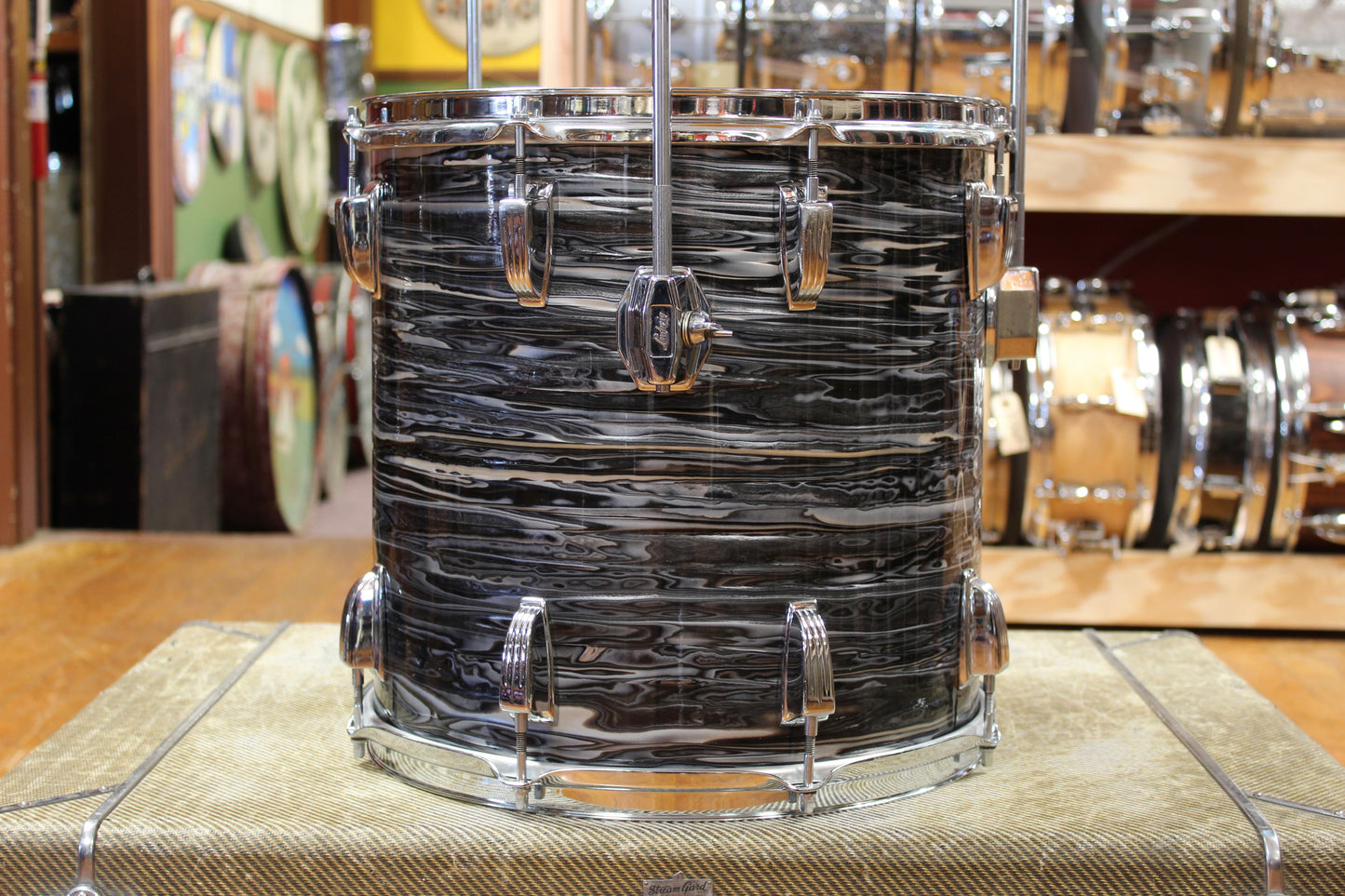 Early 1960s Ludwig Downbeat Outfit in Black Oyster Pearl (Rewrap) 14x20 8x12 14x14