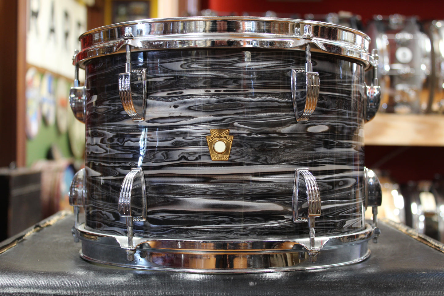Early 1960s Ludwig Downbeat Outfit in Black Oyster Pearl (Rewrap) 14x20 8x12 14x14