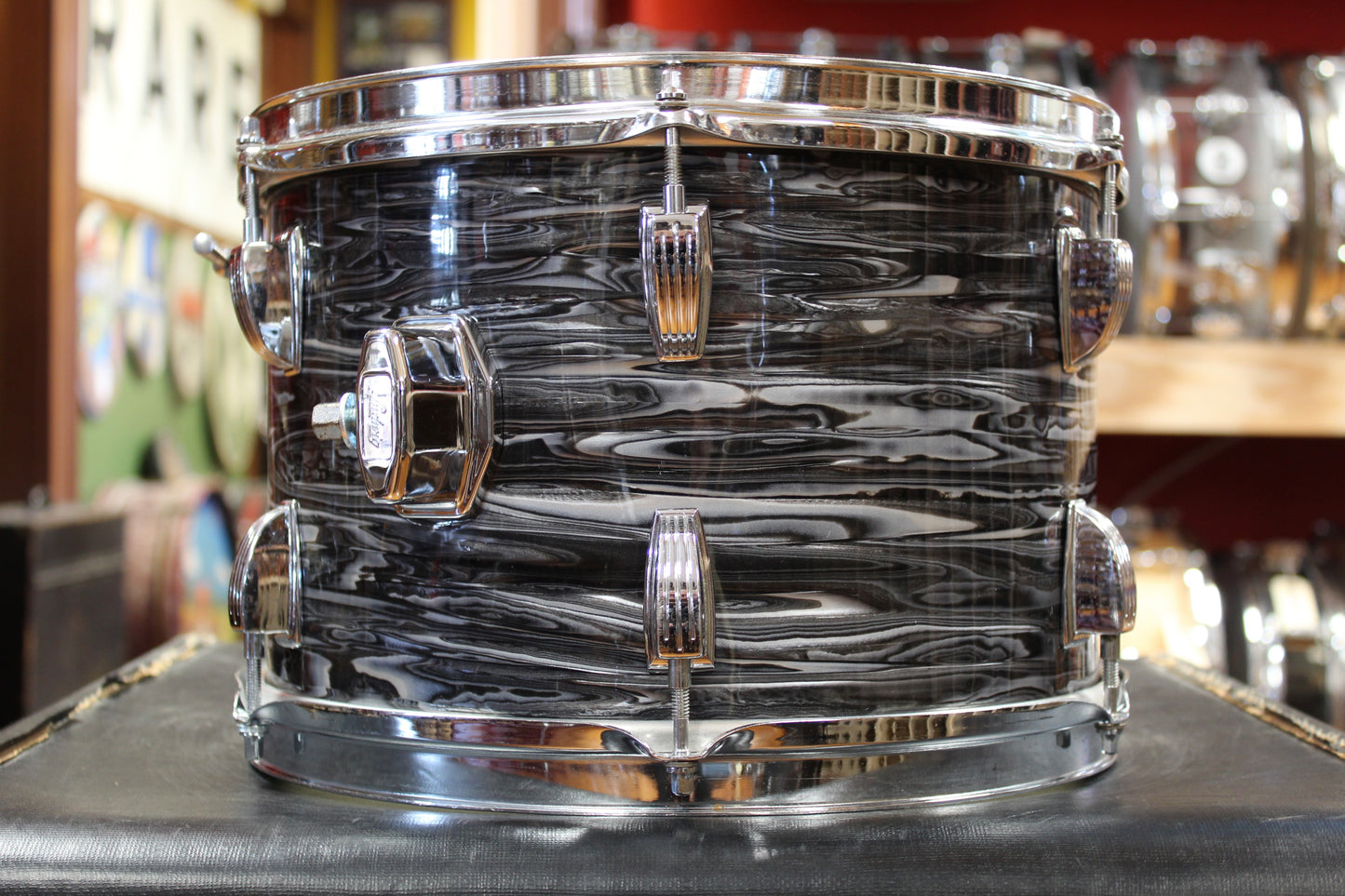Early 1960s Ludwig Downbeat Outfit in Black Oyster Pearl (Rewrap) 14x20 8x12 14x14