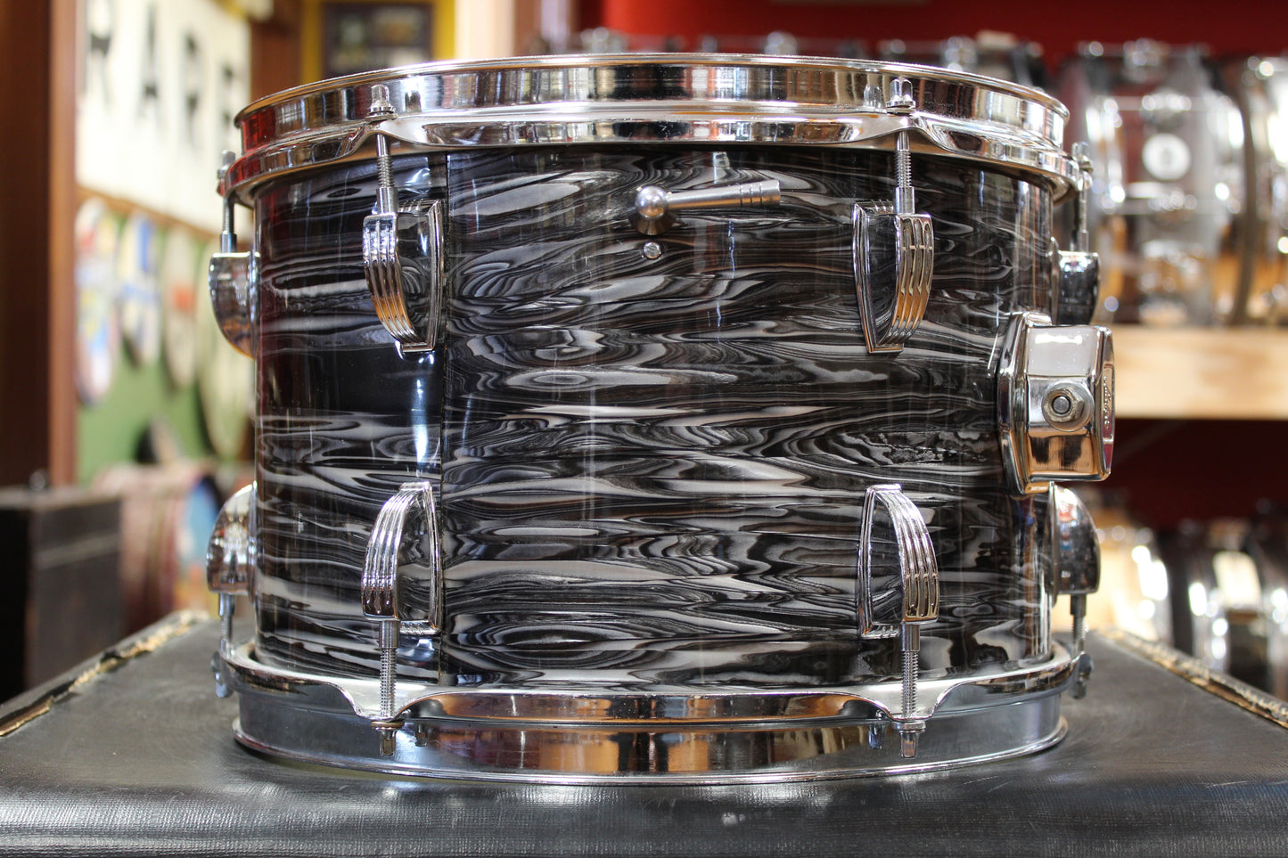 Early 1960s Ludwig Downbeat Outfit in Black Oyster Pearl (Rewrap) 14x20 8x12 14x14