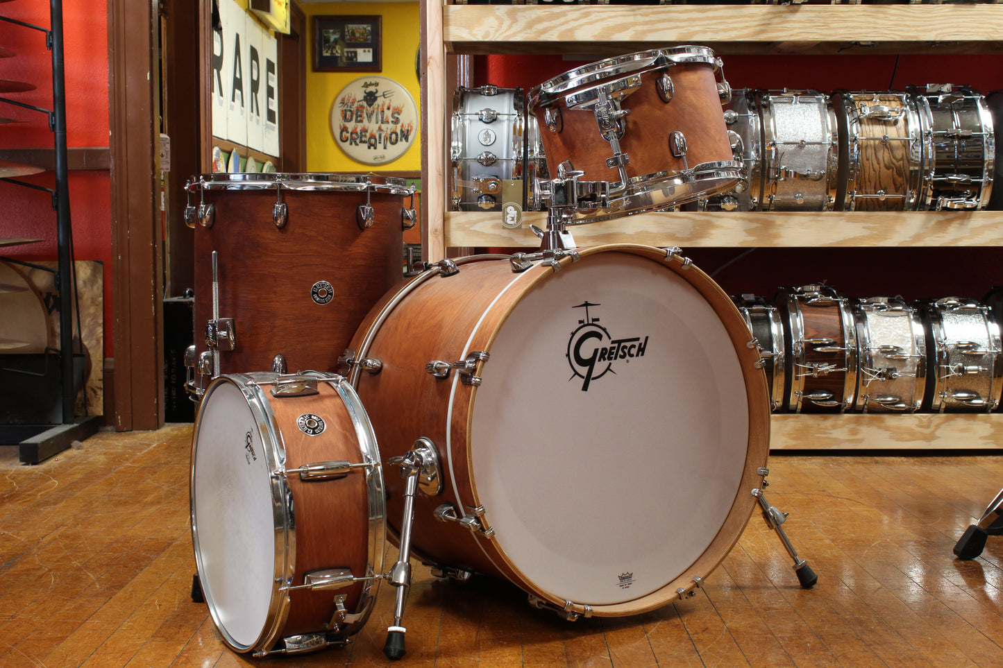 Gretsch Catalina Club Outfit in Satin Walnut Glaze 14x20 8x12 14x14 5x14