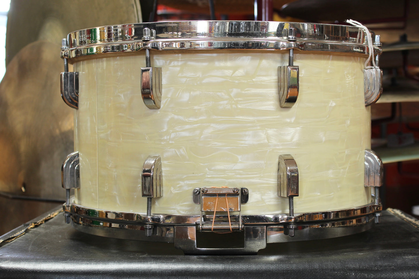 1950's Leedy 8"x14" Snare Drum in White Marine Pearl