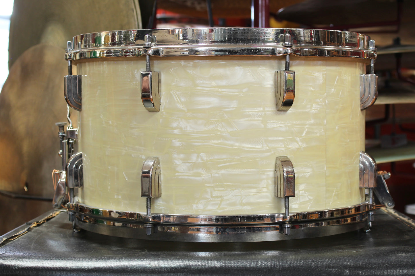 1950's Leedy 8"x14" Snare Drum in White Marine Pearl