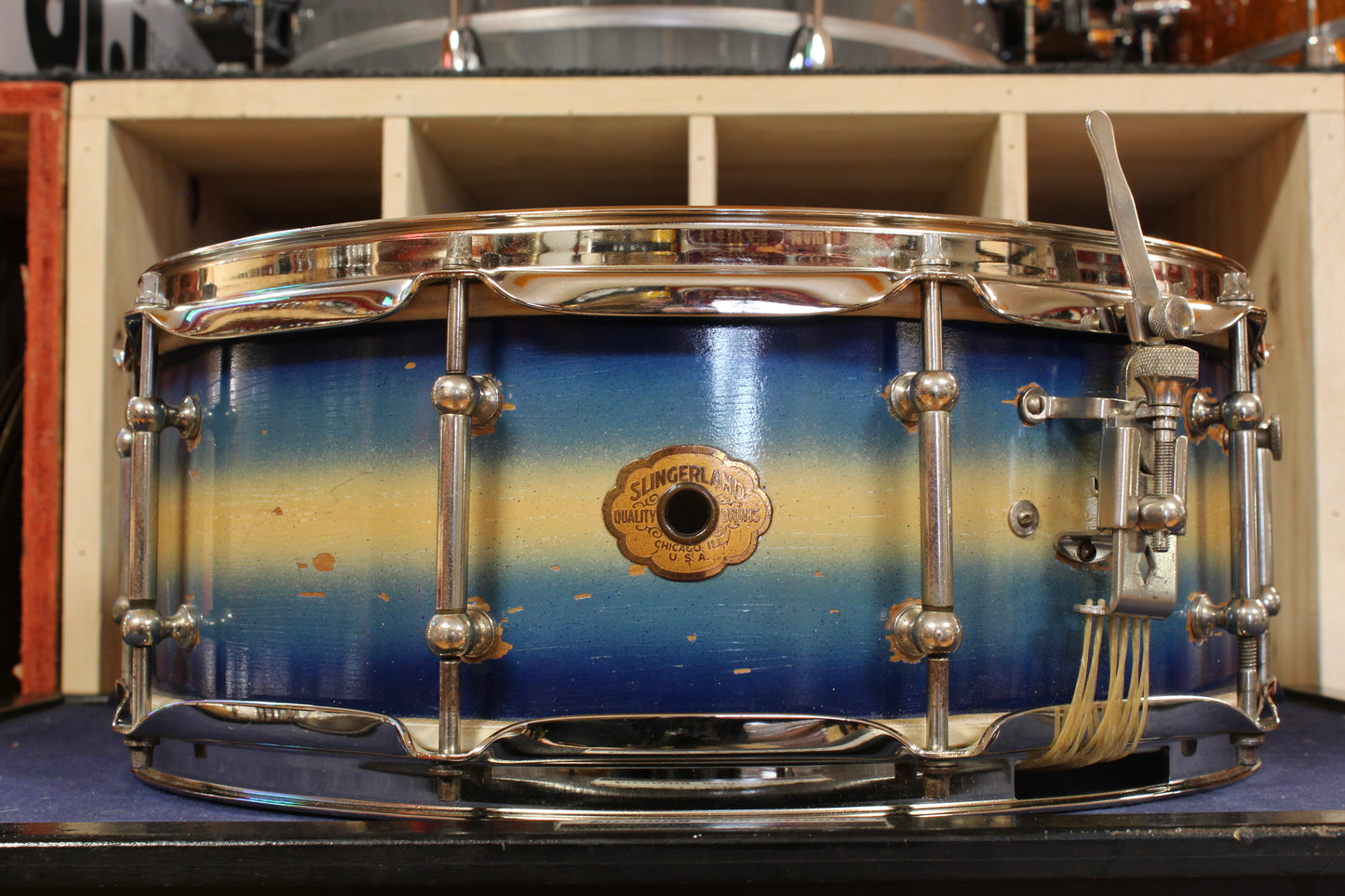 1940s Slingerland 5x14 Professional Model Snare Drum in Blue and Gold Duco
