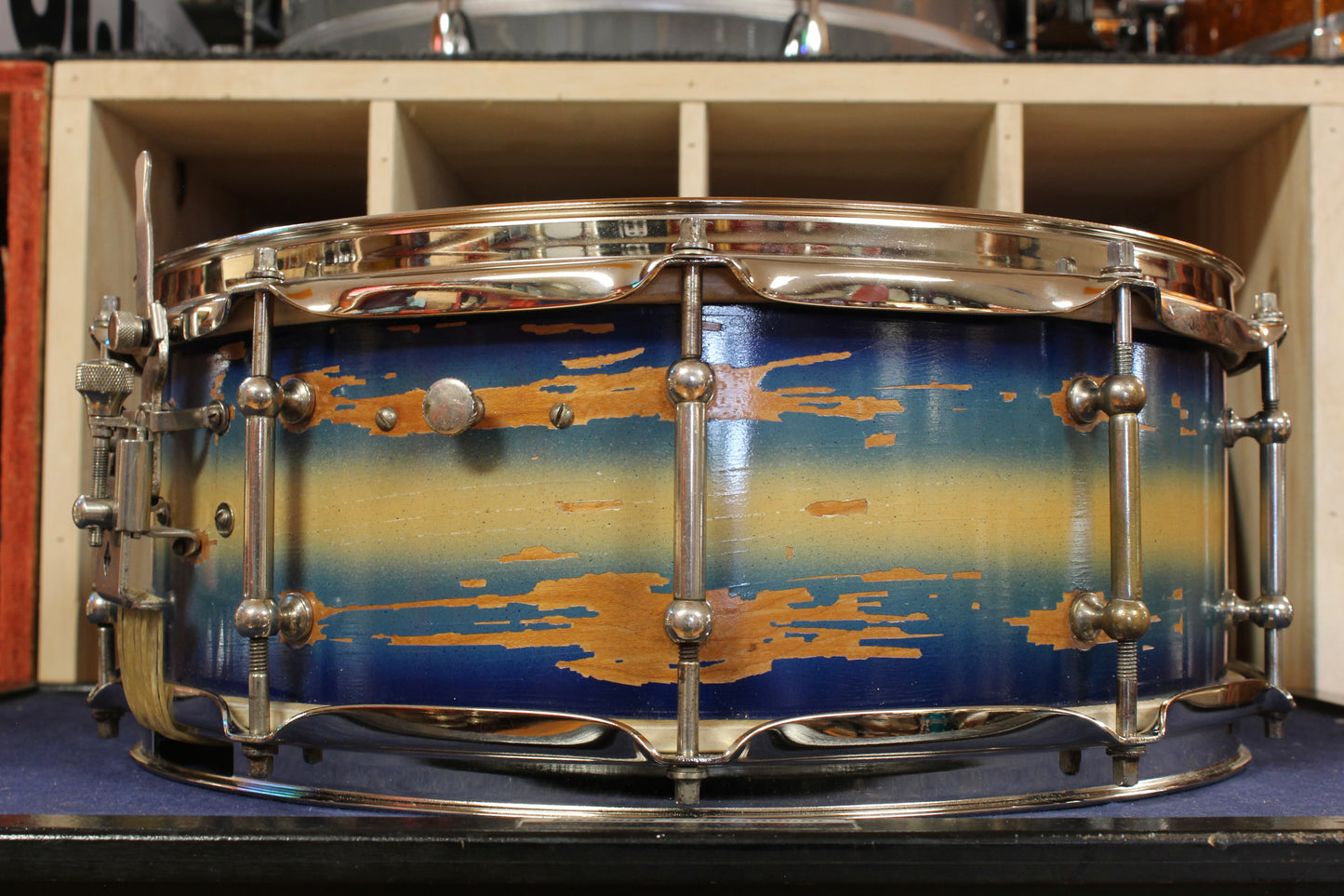 1940s Slingerland 5x14 Professional Model Snare Drum in Blue and Gold Duco