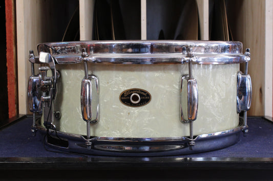 1960s Slingerland 5.5x14 Hollywood Ace Model Snare Drum in White Marine Pearl