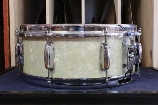 1960s Slingerland 5.5x14 Hollywood Ace Model Snare Drum in White Marine Pearl