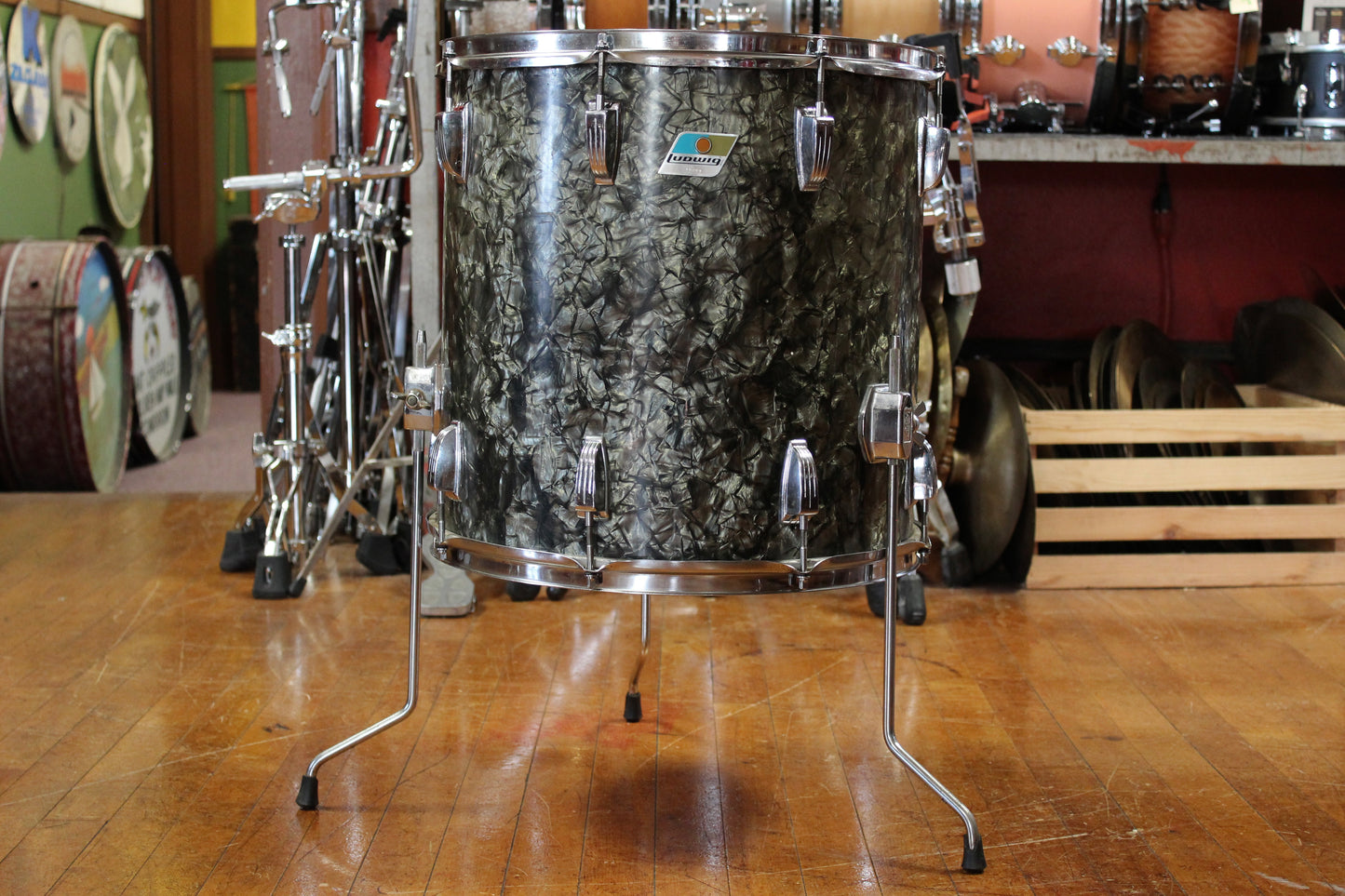 1960s/70s Ludwig Super Classic Outfit in Black Diamond Pearl 14x22 9x13 16x16