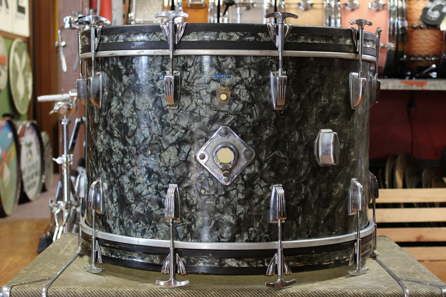 1960s/70s Ludwig Super Classic Outfit in Black Diamond Pearl 14x22 9x13 16x16