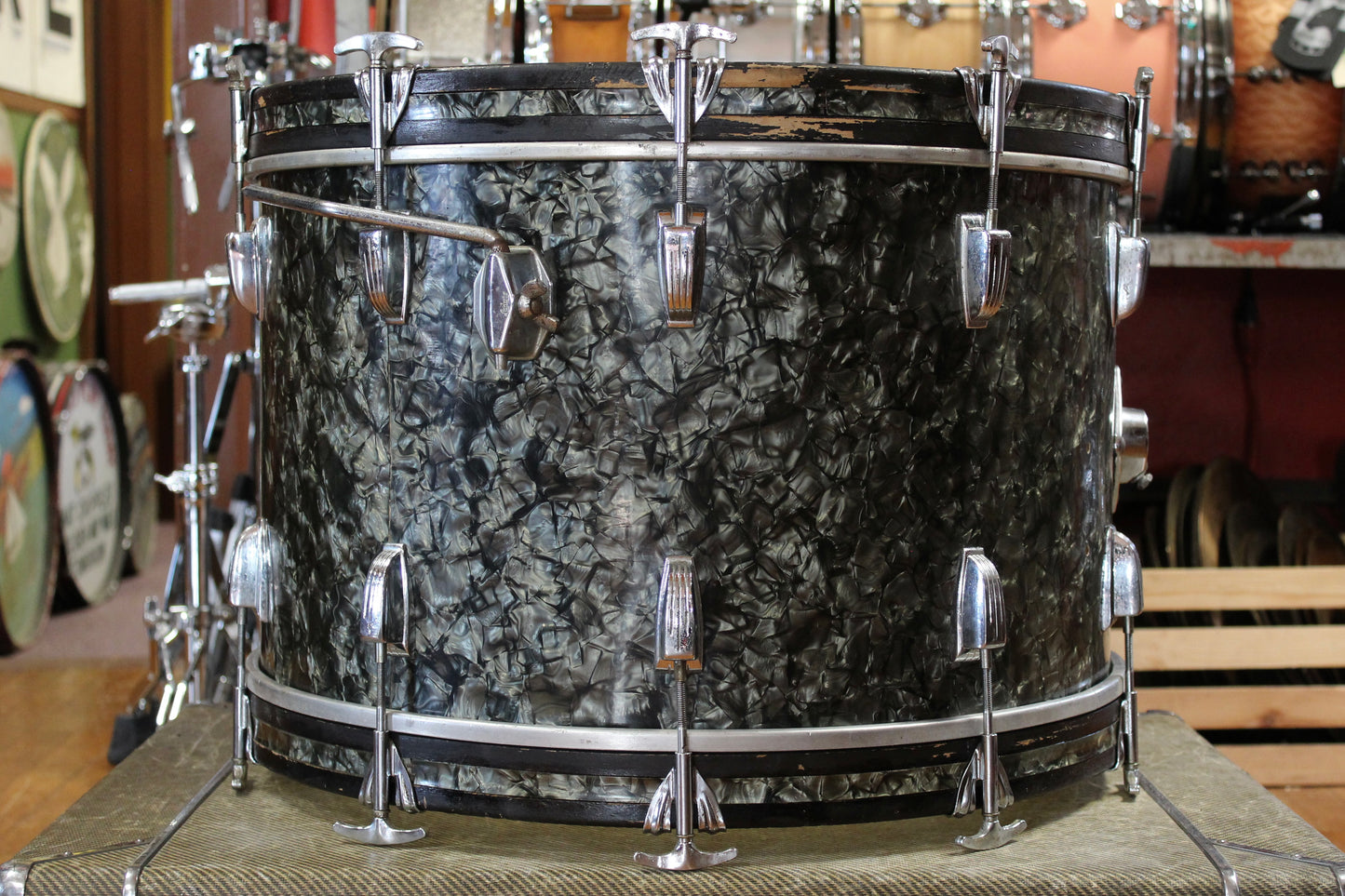 1960s/70s Ludwig Super Classic Outfit in Black Diamond Pearl 14x22 9x13 16x16