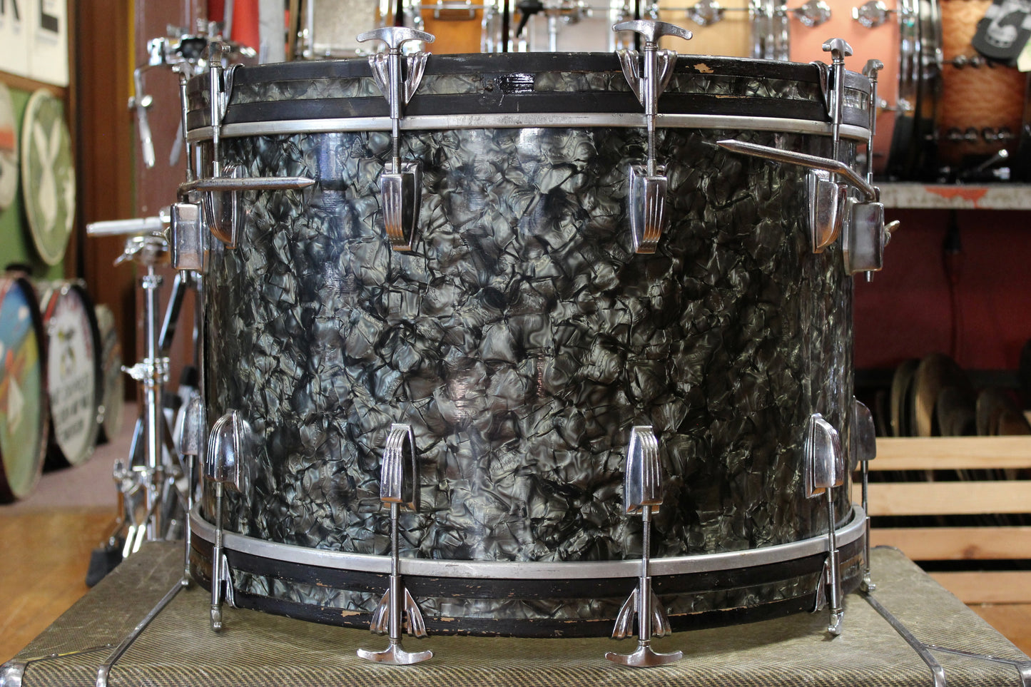 1960s/70s Ludwig Super Classic Outfit in Black Diamond Pearl 14x22 9x13 16x16