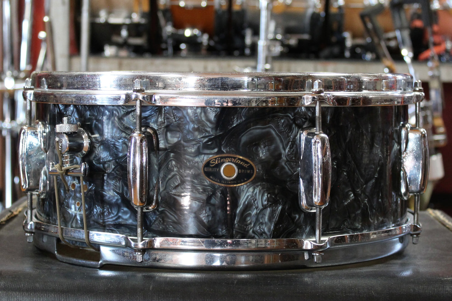 1960's Slingerland 5x14 Solid Maple Snare Drum in Black Diamond Pearl