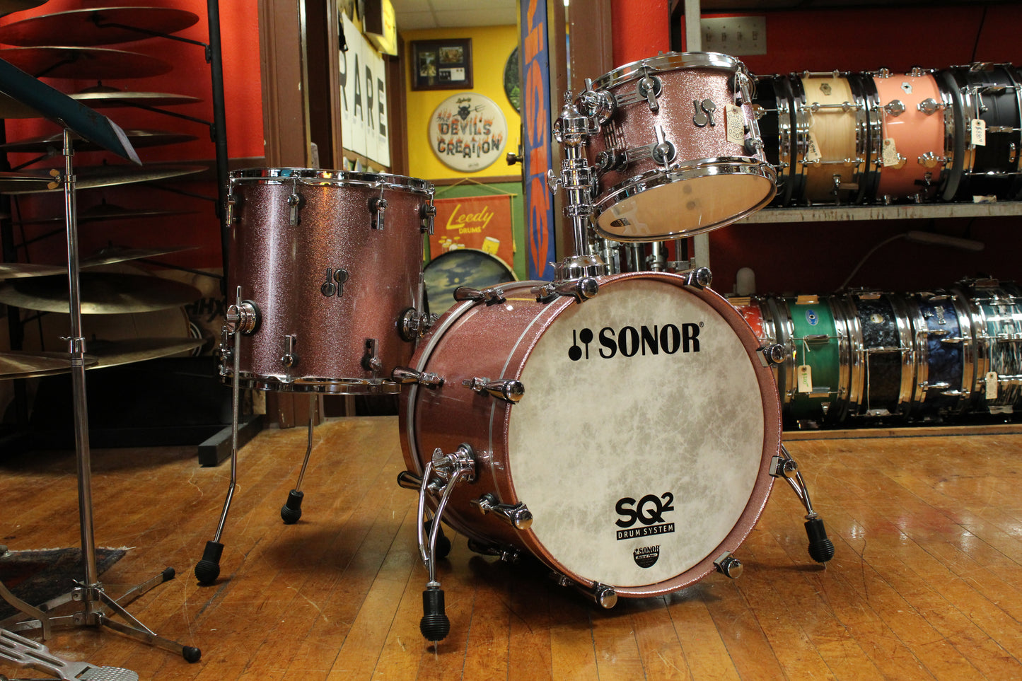 Sonor SQ2 Vintage Maple in Bright Copper Sparkle 14x18 8x12 14x14